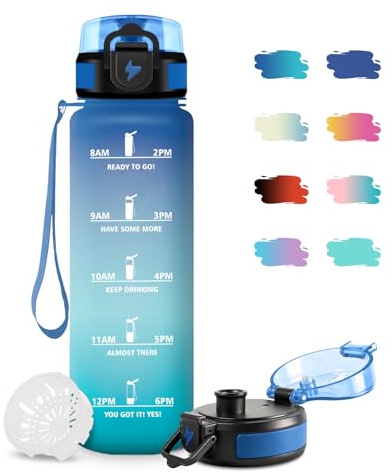 Flickor 500 ml motiverande vattenflaska med filter, läckagesäker, lätt att bära, vattenflaska med tidsindikator, flaska för camping, löpning, resor, kontor