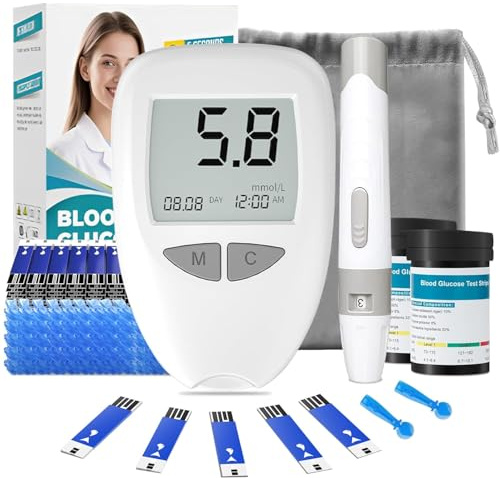 Blutzuckermessgerät mit Blutzuckerteststreifen und Lanzetten Komplettes Diabetes-Testset 1 Blutzuckermessgerät 50 Teststreifen 50 Lanzetten Stechhilfe Reisetasche Ergebnisse in 5 Sekunden Keine Codier