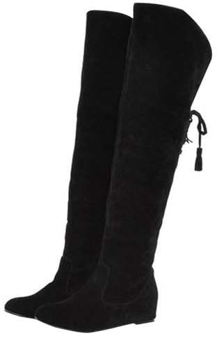 Stivali Donna Sopra Il Ginocchio Pelliccia Sintetica Fodera Stivali Alti Camoscio Calda Scarpe Invernali Boots Lunghi Elastico Comodi Con Con Tacco Basso Monocolore Stivale Dietro Lacci Outdoor