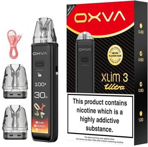 OXVA Xlim 3 Ultra Pod Kit – 1500mAh Fast-Charging Vape Device, 5-30W Output, 2.2 HD Touchscreen, Adjust Airflow, Compatible with Xlim V3 & EZ Pods, Top-Fill System – Nicotine Free (Midnight Black)