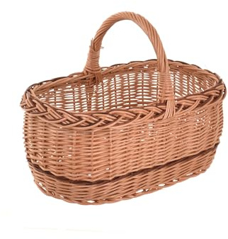 Aqbau Liten flätad korg shoppingkorg med handtag 36 × 23 × 27 cm – flätad flätad flätad korg av fullvide, lätt och stabil, natur, hållbar, dekorativ korg
