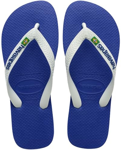 Havaianas - Brasil Logo, Iconic, Comfortable and Durable Flip-Flops, Straps with Brazilian Flag and Non-Slip Sole with Colourful Stripes, Adults Unisex, Marine Blue, 3.5/4
