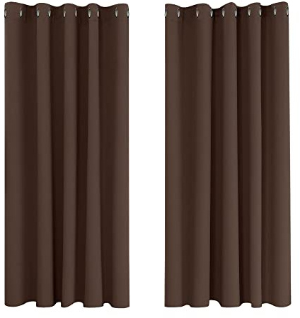 Deconovo Curtains Mocha Super Soft Thermal Insulated Eyelet Blackout Curtains Bedroom 66 x 54 Inch Drop Dark Mocha 2 Panels