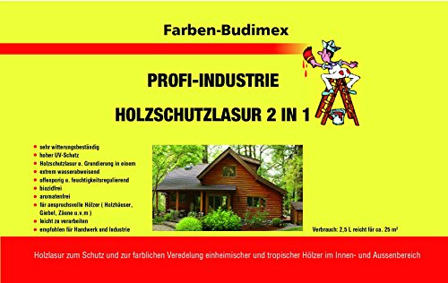 Farben-Budimex Profi Industrie Holzschutzlasur/Farbton grün / 5 L/Holzschutzlasur 2 in 1, Grundierung u. Lasur in einem, Speziallasur v. Holzfachhandel mit hohem UV-Schutz