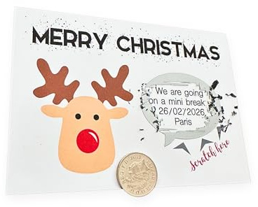 Personalised Christmas Scratch Card – Custom Message Reveal Gift | Reindeer Design | Fun Interactive Scratch-Off Christmas Card for Family, Friends, Kids & Adults