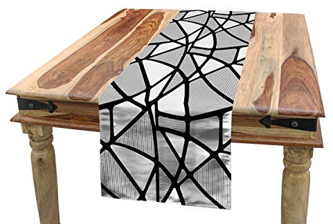 ABAKUHAUS Schwarz-Weiss Tischläufer, Thick Dünne Linien Tile, Esszimmer Küche Rechteckiger Dekorativer Tischläufer, 40 x 225 cm, Grau Schwarz