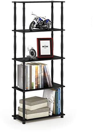 Furinno TURN-S-TUBE Storage Shelves, 5-Tier Book Shelf, Corner Shelf, Toolless Open Shelves, Classic Tubes, for Organization and Storage, Living Room, Garage, Home Office, Americano