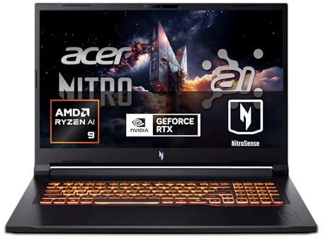 Acer Nitro V 17 AI Copilot+ PC ANV17-61, Ordenador Portátil Gaming 17.3, Full HD IPS (AMD Ryzen AI 9 365, 32 GB RAM, 1024 GB SSD, GeForce RTX 5070, Sin SO), Negro, Teclado QWERTY Español