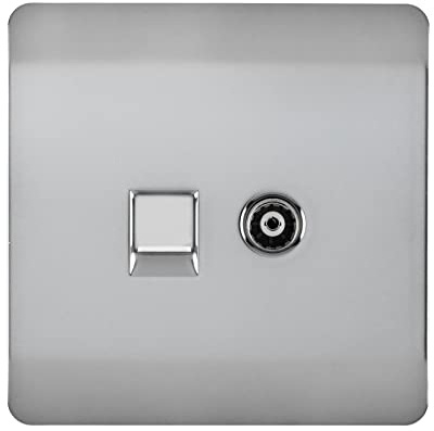 Trendi Artistic Modern Glossy Tactile TV Co-axial Socket + Telephone Socket Stainless Steel