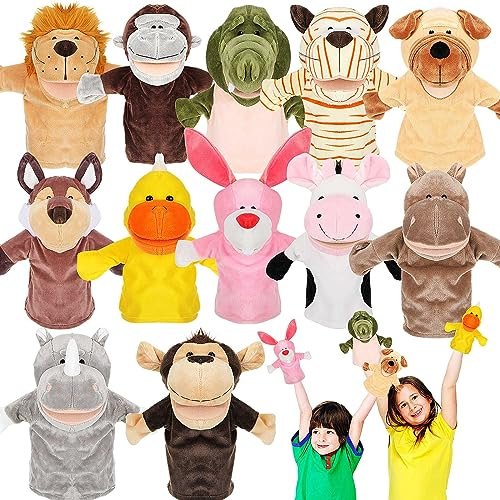 Wettarn 12 Pieces Animal Puppets Set Mouth with Working for Kids Toy for Boys and Girls Storytelling Toddler School Classroom Preschool Birthday(Classic Style)