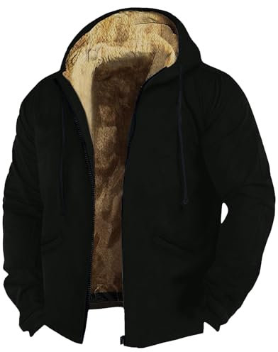 Winterjacke Herren Winter Thermo Skijacke Solid Langarm Kordelzug Reißverschluss Fleece Mantel Mit Kapuze Jacken Herren Oversized Motorrad Motorradjacke Schwarz,6XL