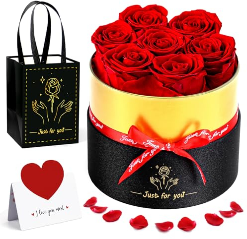 FHzytg Rosenbox, Infinity Rose Geschenke für Frauen, 7 Infinity Rosen Ewige Rose-Echte Konservierte Rosen Geschenk für Mama/Freundin/Ehefrau/Oma Geburtstag Wedding Dekor