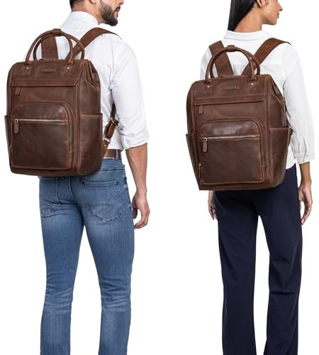 STILORD Wendelin Premium Zaino Porta PC 15,6 Pollici in Vera Pelle - Per Studenti, Notebook Vintage, Città Colore:sapelli - marrone