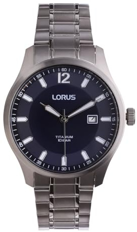 Lorus Herren Analog Quarz Uhr mit Titan Armband,Silber/Blau