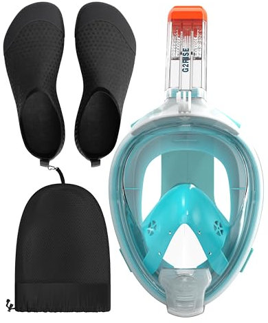 G2RISE Full Face Snorkel Mask Adult, Anti-Leak Anti-Fog, Snorkeling Set with Water Shoes for Men and Women
