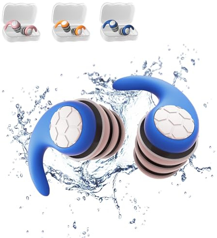 Waterproof Swimming Ear Plugs for Kids, Reusable Silicone Swim Earplugs, Noise Reduction Earplug, Ear Protection for Surfing, Diving, Showering and Other Water Sports (Blue, Small)