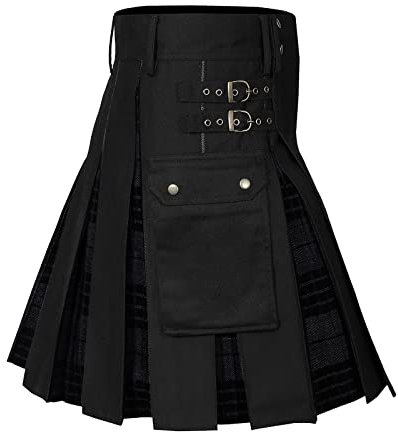 Schottischer Rock Herren, Utility Kilt für Herren Schottland Rock Vintage Kilt Gothic Punk Mode Taschenröcke Schottische Kleidung Plaid Faltenrock Neu Mittelalterliche Schottenrock