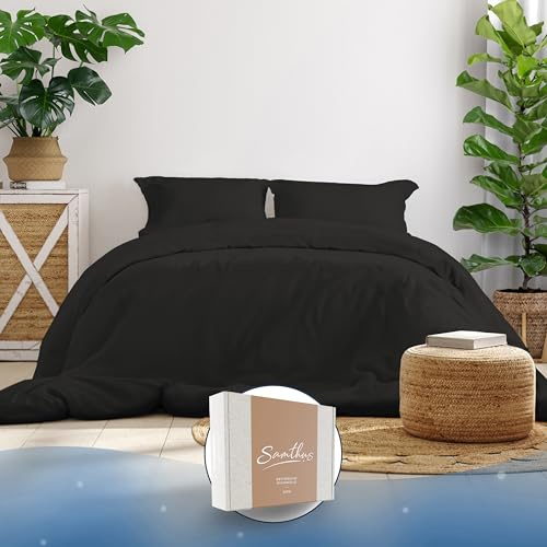 Samthus Bettwäsche 200x220 Baumwolle Satin - Oeko-Tex Made In Green - Himmlisch weicher Schlaf - Bettwäsche-Set mit 1x Bettbezug 200x220 + 2X Kissenbezug 80x80 - Duvet Cover - Schwarz