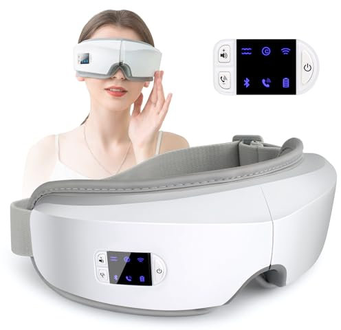 Wohbay Augenmassagegerät mit Wärme & Vibration, Weihnachtsgeschenke für Frauen, mon oder sie, Luftdruck Massagegerät, Faltbare Schlafmaske Massagegerät mit Bluetooth Musik, Augenpflege Geschenk mit 5