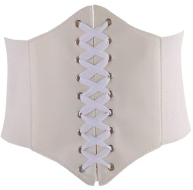Corsé elástico ancho para mujer y niña Cinturón para mujer con cordones atados vintage de piel sintética regalos para cinturón corsé,Corsé para Mujer, Talla única(blanco)