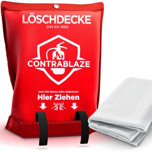 Contrablaze - Feuerlöschdecke 1x1m – Löschdecke für Küche & Haushalt – Feuerdecke für Notfälle, Brandschutzdecke EN Norm Zertifiziert, Notfalldecke für Zuhause und Auto - Fire Blanket