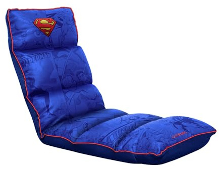 GXTrust Rayzee Silla Gaming Plegable con Licencia Superman, Azul | Cojin de Suelo para Consolas, Respaldo Ajustable, Peso de hasta 125 kg, Silla Gamer para Niño Juegos Lectura Relax TV