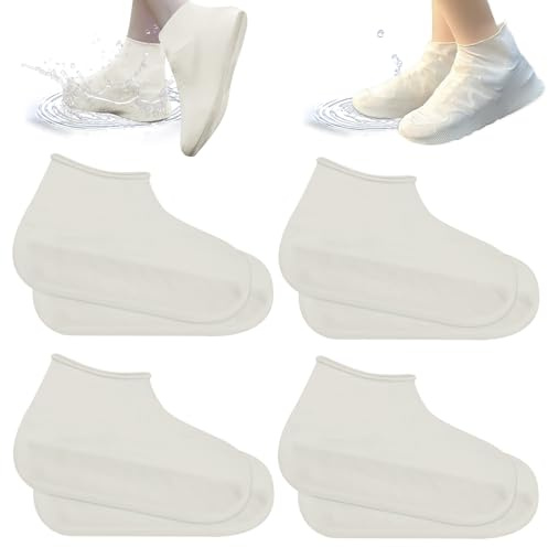 Copriscarpe Impermeabili Copri Scarpe Riutilizzabili Copriscarpe Pioggia Impermeabile Copriscarpe antipioggia antiscivolo per Le Giornate Di Pioggia e Neve Bianco 4 Paia