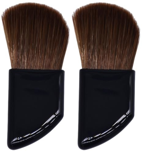 ROMISBABA Juego de 2 Brochas para Base de Maquillaje Portátil Mango Inclinado, Cerdas de Nylon para Aplicar Crema, Mini Brochas Ideales para Maquillaje de Viaje para Mujer