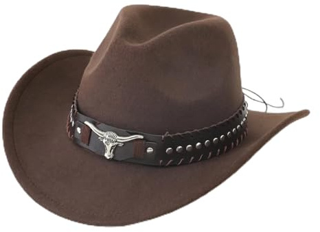 Falafoty Cowboy Hat for Women Men Felt Fedora Hat, Western Cowboy Suede Hat Classic Outdoor Wide Brim Hat with Buckle Belt Unisex Rolled up Cap, Retro Jazz Hat Party Cowgirl Hat Photo Prop