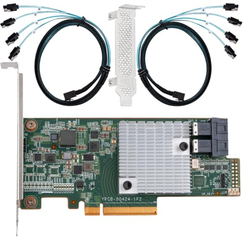 SAS HBA Card Compatible with LSI 9300-8i IT Mode 9207-8i with SATA Cables | SAS3008, PCIe 3.0 x8, 2x 8643 to SATA Cables, 8-Port, PCIe SATA Expansion Card, HBA Controller for ZFS TrueNAS unRAID NAS