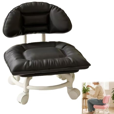 Rolling Low Stool with Backrest, Padded Rolling Shoe Changing Stools with Silent Casters for Home Cleaning, Waterproof & Wear-Resistant Thick Padding for Organizing, Gardening (Black)