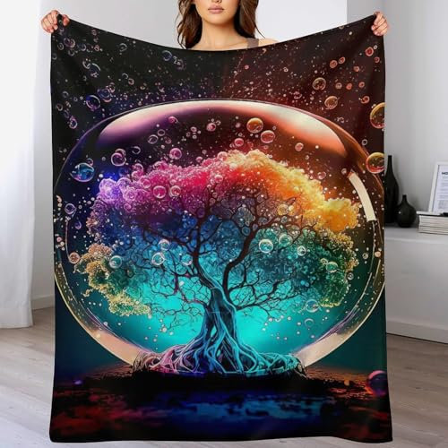 AAPZY Kosmischer Lebensbaum Decke, Flannel Tagesdecke Couchdecke Sesseldecke Wohndecke Vier Jahreszeiten Decke Kuscheldecke Sofadecke Mit Muster, (100×130cm)