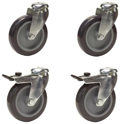 Lot de 4 roulettes à oeil pivotantes et pivotantes à frein Caoutchouc Thermoplastique GRIS 100 mm - 270 Kg