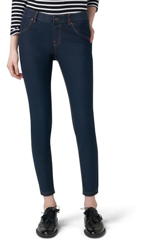 HUE Women's Essential Denim Leggings - Pull On Stretch Jeans (Deep Indigo Wash, Large)