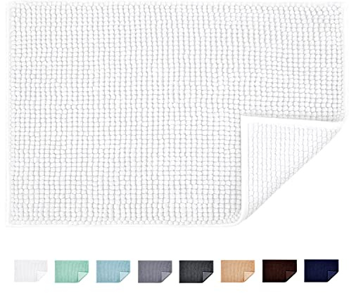 JARITTO Alfombra de Baño Antideslizante Alfombrilla de Baño Absorbente Tapete del Piso de Microfibra de Chenilla Lavable a Máquina Suave para Salida de la Ducha Inodoro Cocina 50 x 80 cm (Blanco)
