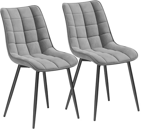 WOLTU Chaises de Salle à Manger Lot de 2, Chaise de Cuisine Assise rembourrée en Velours épais Pieds en métal, Gris Clair.