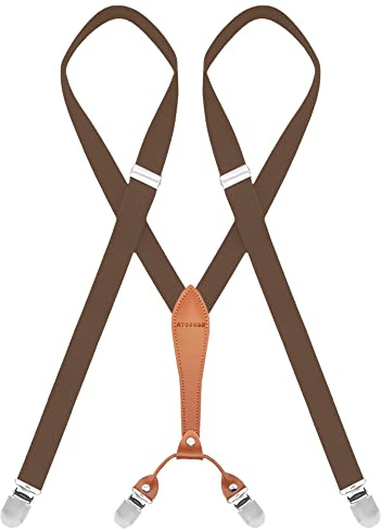AYOSUSH Women's Elastic Suspenders Coffee Brown 1 Inch Wide Skinny Y Back Braces