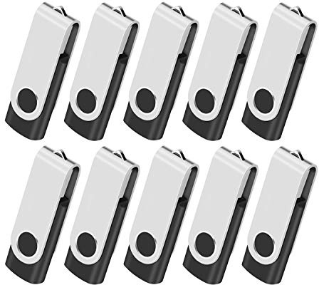 Clé USB 8Go Lot de 10 Clef USB 2.0 Mémoire Stick Lecteur USB Flash Drive Stockage Rotation Disque Pendrive pour Ordinateur Portable/PC/Voiture (Noir)