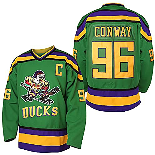 Mighty Ducks Jersey #96 Charlie Conway #99 Adam Banks #33 Greg Goldberg #66 Gordon Bombay Movie Hockeytrikot Weiß Grün, 96 Charlie Conway Grün, 3X-Groß