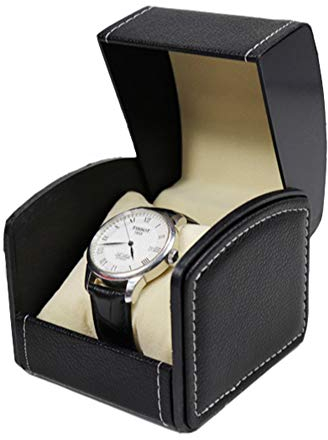 NuAngela PU Leather Watch Box, Single Display Luxury Storage Case For Wristwatches and Smart Watches, Holder With Pillow, Jewelry Bearer Gift Case For Women/Men, Birthday Day Gift Box (Black)