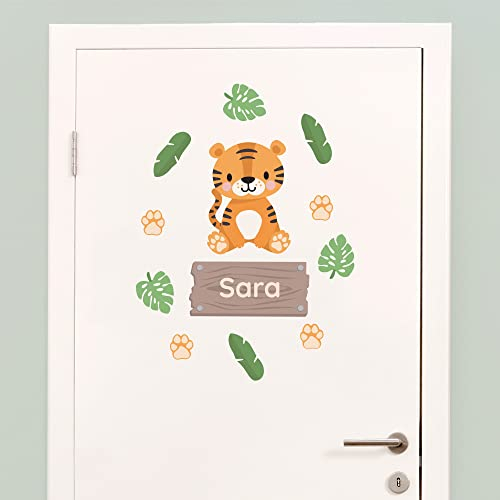 Klebekerlchen® Türaufkleber personalisiert mit Name – Wandtattoo Kinderzimmer & Babyzimmer deko – selbstklebende Wandsticker - Tiger