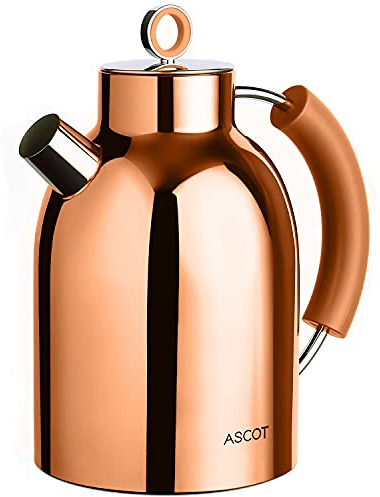 ASCOT Electric Kettle 2200W 1.6L Cordless Stainless Steel Retro Water Kettles Without BPA Boiling Dry Protection & Automatic Shut Off, Rose Gold