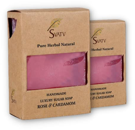 SVATV Handmade Seife with natural, soothing herbs of Rose & Cardamom Moisturized - Traditional Ayurvedic Herbal body Seife bars for Men & Women, all skin types - 125g x2 Bars