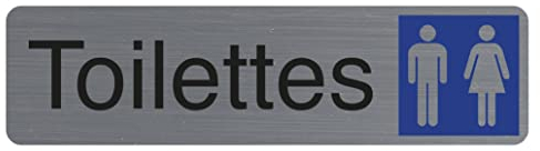 Exacompta - Réf. 67151E - 1 plaque de porte adhésive Toilettes dame/homme - Plaque murale imprimée de signalisation - Sur tous supports - Aspect aluminium brossé - Dimensions : 16,5 x 4,4 cm