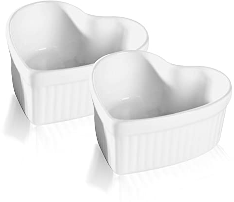 2 Stück Soufflé Förmchen,Auflaufförmchen Porzellan,Soufflé Creme Brulee Formen aus Porzellan, Förmchen für Cupcakes, Klassische Auflaufförmchen zum Backen, Schüssel für Backofenfest(Weiße,Liebe)