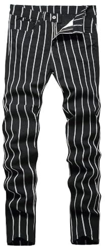 Pantalón TENGINE a Cuadros para Hombre, Chinos Elásticos de Corte Delgado y Estilo Skinny para Golf, Negocios y Ocasiones Casuales, Rayas negras, 34