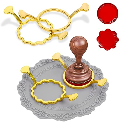 Amaxiu 2 Stück Metall Siegelwachs Stempel Set für 2,5 cm große Wachssiegel Stempel, Wachssiegel Formen Silikonmatte für Siegelwachs Set Wachssiegel Stempelringe Set (rund und polygonale blume)