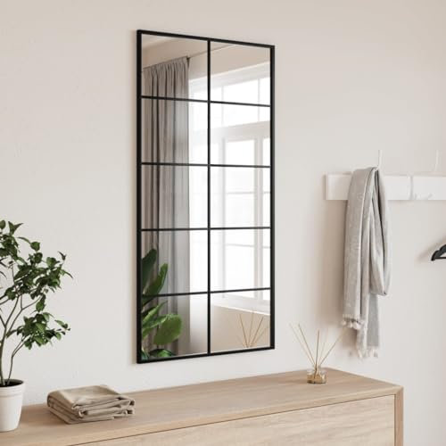 CIADAZ Svart järn rektangulär väggspegel, 50 x 100 cm, badrumsspegel, vardagsrumsspegel, entréspegel, vardagsrumsmöbel - 358649