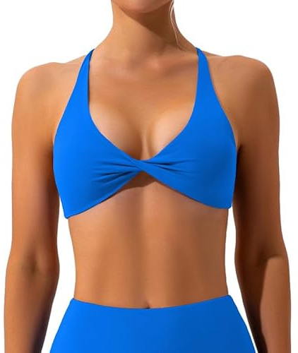 Litthing Sujetador Deportivo Sexy Mujer Corte Bajo Sin Espalda Cuello en V Fitness Top Corto Cruzado Acolchado Extraíble Espalda Atlético Bralettes para Yoga Gym Entrenamiento