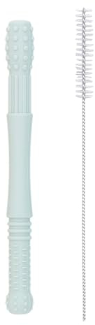 Nopperz Zahnungshilfe mit Beißring Beissröhrchen Baby Einzelpack - Linderung und Farbenfreude für glückliche Babys auf dem Weg zu den ersten Zahnen BPA-FREI aus Silikon Grau Lila und Blau